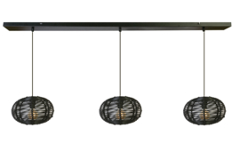 WF Light hanglamp Rimboe, 3-lichts zwart met balk 130 cm