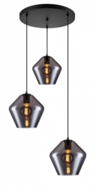 Toplicht hanglamp Savoy 3 lights black + smoke glass Palm