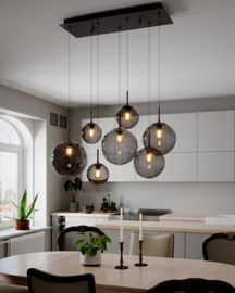 By Rydéns hanglamp Laura, 7-lichts met licht grijs glas