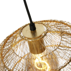Qazqa hanglamp Vadi, 3-lichts zwart met messing