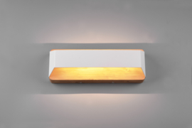 Wandlamp Arino led, mat wit met hout incl. switch dimmer