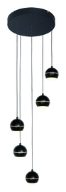 Freelight hanglamp Bilia led, 5-lichts zwart rond