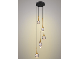 Light trend hanglamp Crystal bubble, 5-lichts goud rond