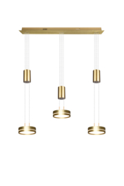 Trio lighting hanglamp Franklin led, 3-lichts mat messing met switch dimmer