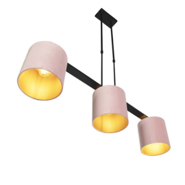Qazqa  hanglamp Combi 3 Deluxe, 3-lichts velours roze met goud