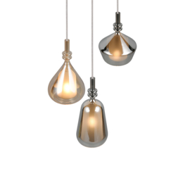 Trio lighting hanglamp Aldea, 3-lichts amber-grijsglas