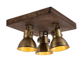 Qazqa plafondspot  Mangoes, 3-lichts brons met mango hout