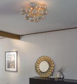 Plafondlamp Gross 50 cm, chroom met amber glas incl. licht bron