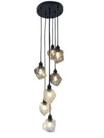 Light trend hanglamp Stenen 150, 7-lichts met helder-smoke kleur glas