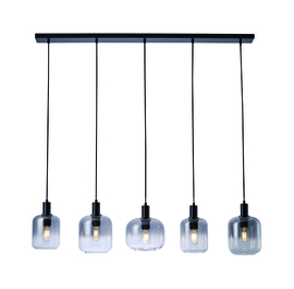 Hanglamp Vario  5-lichts zwart met smoke glas