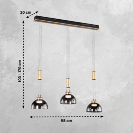 Fischer&honsel hanglamp Avignon led, 3-lichts zwart-goud