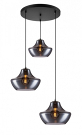 Toplicht hanglamp Savoy 3 lights black + smoke glass Royal