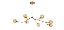 Light trend hanglamp Atom, 7-lichts messing met amber glas