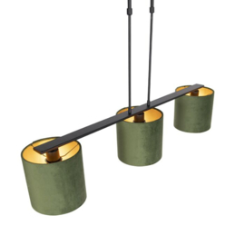 Qazqa  hanglamp Combi 3 Deluxe, 3-lichts velours groen met goud