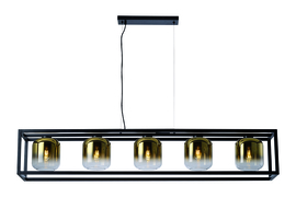 Hanglamp Dentro , 5-lichts zwart met goud glas