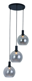 Freelight hanglamp Chandra,  3-lichts rond zwart met smoke glas