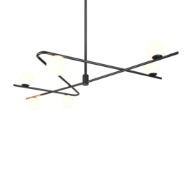 Trio lighting hanglamp Flaming, 6-lichts zwart-goud-wit glas