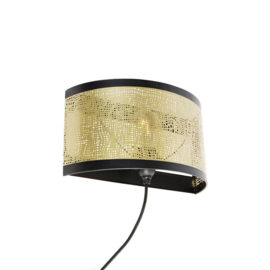 Qazqa wandlamp Kayleigh, zwart met messing