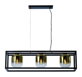 Freelight hanglamp Dentro , 3-lichts zwart met goud glas