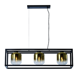 Hanglamp Dentro , 3-lichts zwart met goud glas