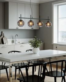 By Rydéns hanglamp Boyle, 4-lichts zwart grijs glas