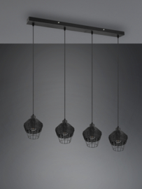 Trio lighting hanglamp Borka, 4-lichts zwart met rotan zwart