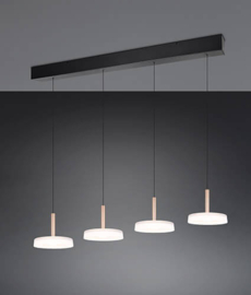 Trio lighting hanglamp Celeste led, 4-lichts caffee met switch dimmer