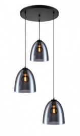 Toplicht hanglamp Savoy 3 lights black + smoke glass Marina
