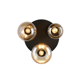 Trio-lighting plafondlamp Lumina, 3-lichts zwart amberglas