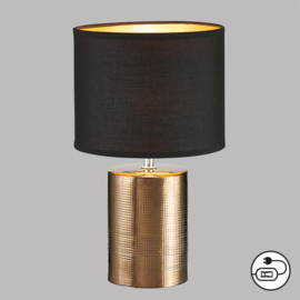 Fischer & Honsel  tafellamp Bronz, antiek brons met zwarte kap