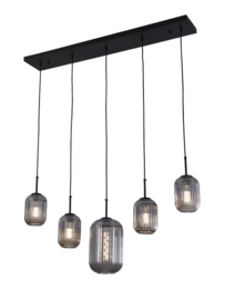 Light trend  hanglamp Lera, 5-lichts met rookglas met balk