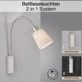 Fischer & Honsel wandlamp Flex Wolke led, mat nikkel met stof