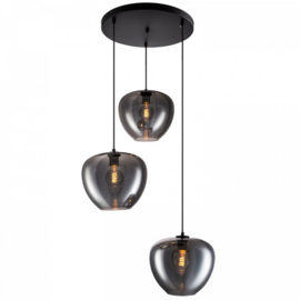 Toplicht hanglamp Savoy 3 lights black + smoke glass Bulgari