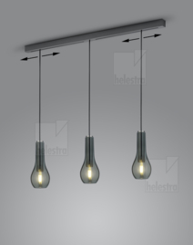 Helestra  hanglamp Zaya, 3-lichts zwart - zwart chroom en smoke glas