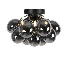 Plafondlamp Uvas, 3-lichts zwart met smoke glas incl. licht bron