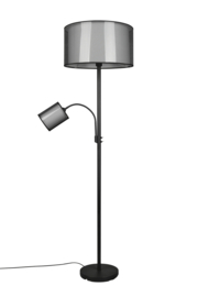 Trio lighting vloerlamp Burton, 2-lichts zwart met organza smoke stoffen kap