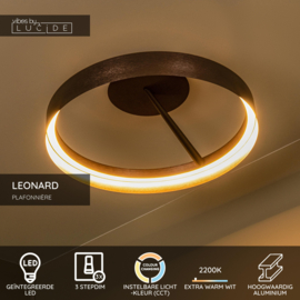 Lucide LEONARD - Plafonnière - Ø 54,5 cm - LED 3 StepDim - CCT - 1x35W 2200K/3000K - Koffie