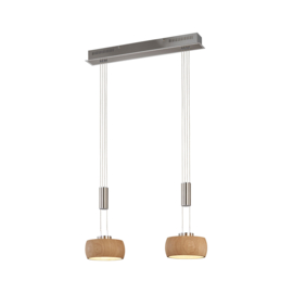Fischer&honsel hanglamp Shine wood led, 2-lichts nikkel-eiken