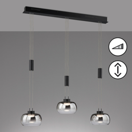 Fischer&honsel hanglamp Arosa led, 3-lichts zwart-rookglas