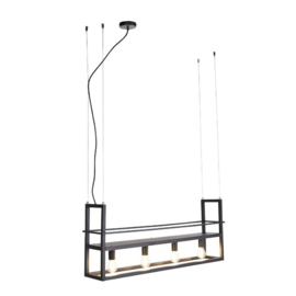 Qazqa hanglamp Cage rack, 4-lichts zwart met gaas