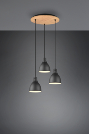 Trio lighting hanglamp Henley, 3-lichts zwart
