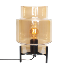 Tafellamp Ebbot 29 cm hoog, zwart met amber glas incl. led bron