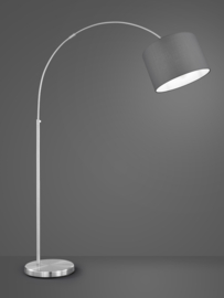 Trio lighting vloerlamp Hotel, mat nikkel met grijze stoffen kap