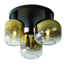 Freelight plafondlamp Vario, 3-lichts zwart met goud glas