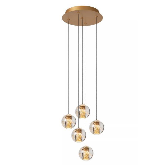 Lucide hanglamp Dilenko led, 5-lichts mat goud/ messing