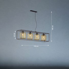 Fischer&honsel hanglamp Caydo, 4-lichts zwart-goud
