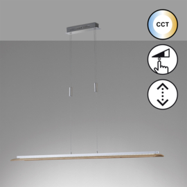 Fischer&honsel hanglamp Shine wood led, mat nikkel-eiken incl. pushdimmer