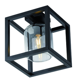 Plafondlamp Dentro, 1-lichts zwart met smoke glas