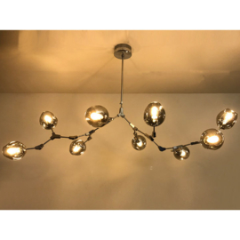 Light trend hanglamp Atom, 9-lichts mat nikkel met helder glas