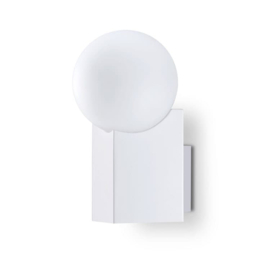 Pujol Lighting wandlamp Cub, wit met glasbol